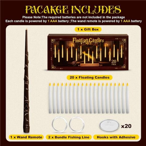 Halloween Decorations - Floating Candles with Wand - 20 Pcs Magic Hanging - Picture 5 of 7